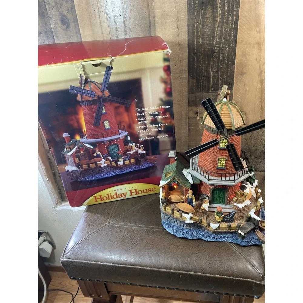 VTG 2004 Holiday House Fiber Optic Windmill Lighthouse Christmas Village Works